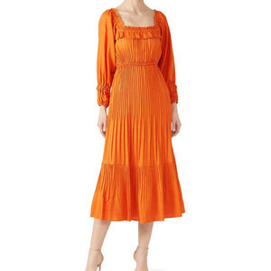 Nicholas Prairie Pleated Midi Dress Orange Size 2